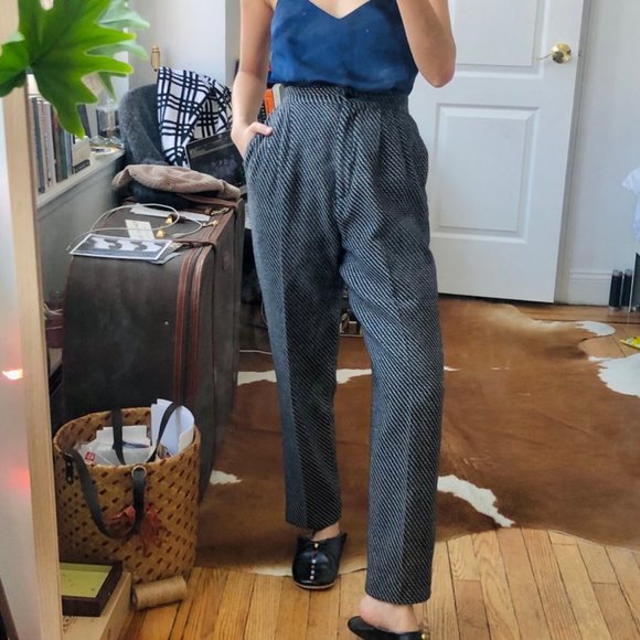 VINTAGE METALLIC STRIPED WOOL SLACKS - Picture 3 of 4